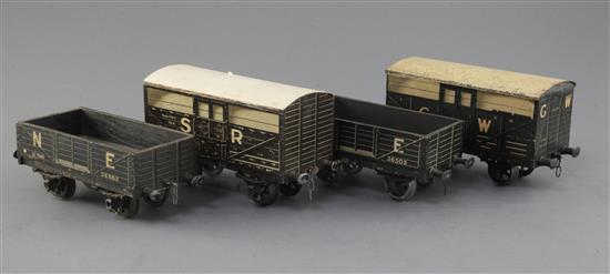 A set of four: NE 6 plank open wagon, 12 ton No 36503, NE 6 plank open wagon, 12 ton No 36503,